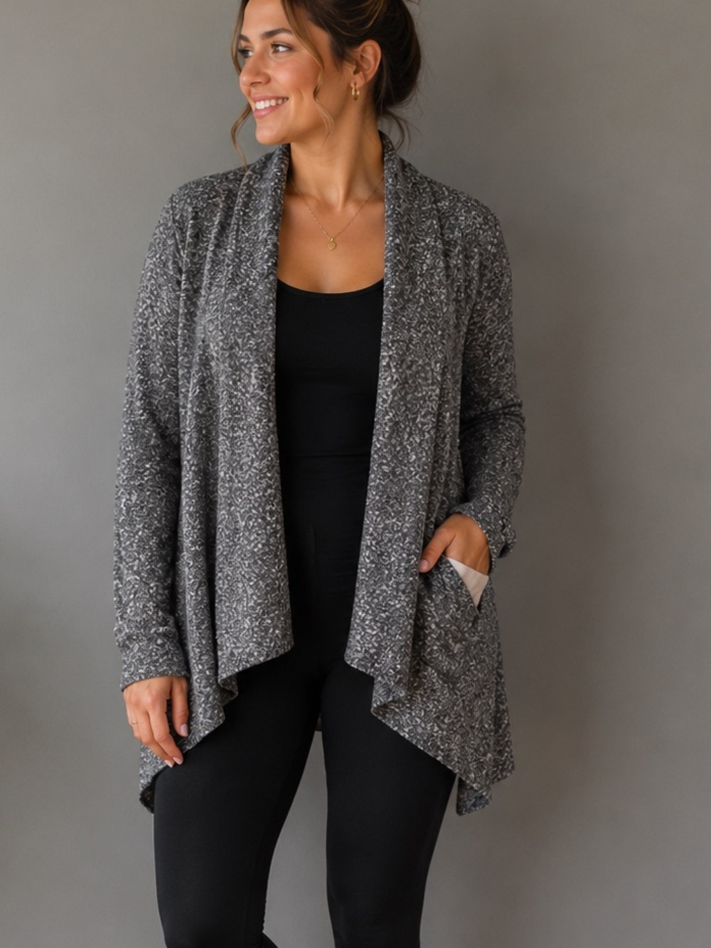 Roots Canada Open Front Marled Cardigan Sweater Women’s Medium Gray Cozy